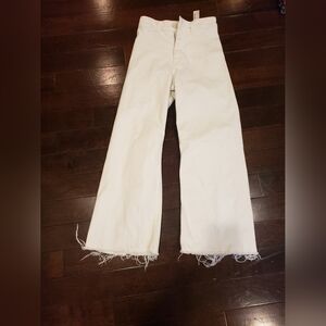 Zara Jeans Womens 4 White Wide Leg High Rise Frayed Hem Denim Pants Casual
